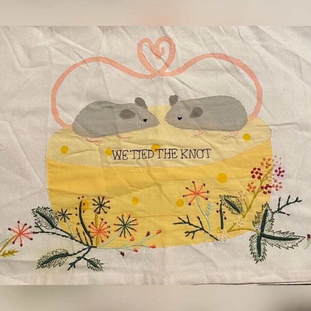 Table Runner Marriage We Tied The Knot Embroidered White Yellow Cotton Floral